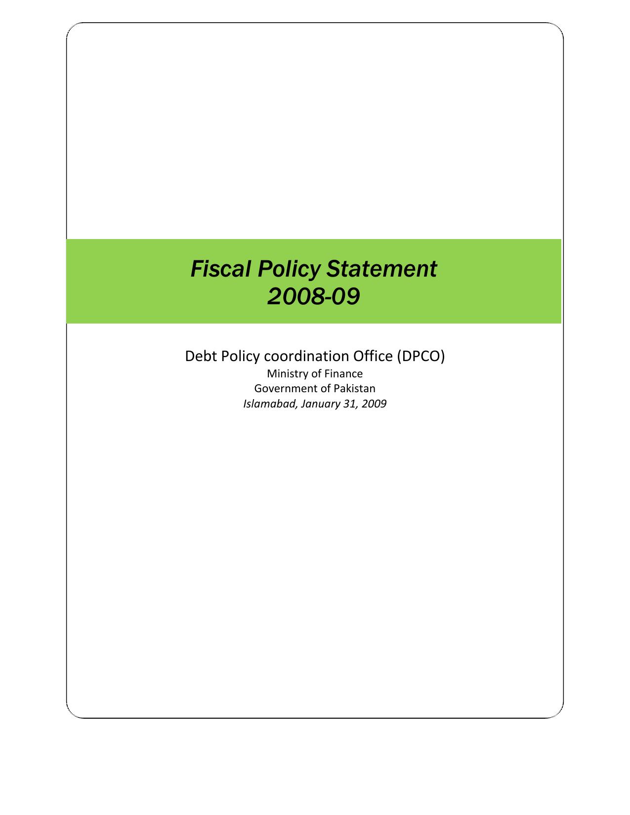 Fiscal Policy Statement 2008‑09