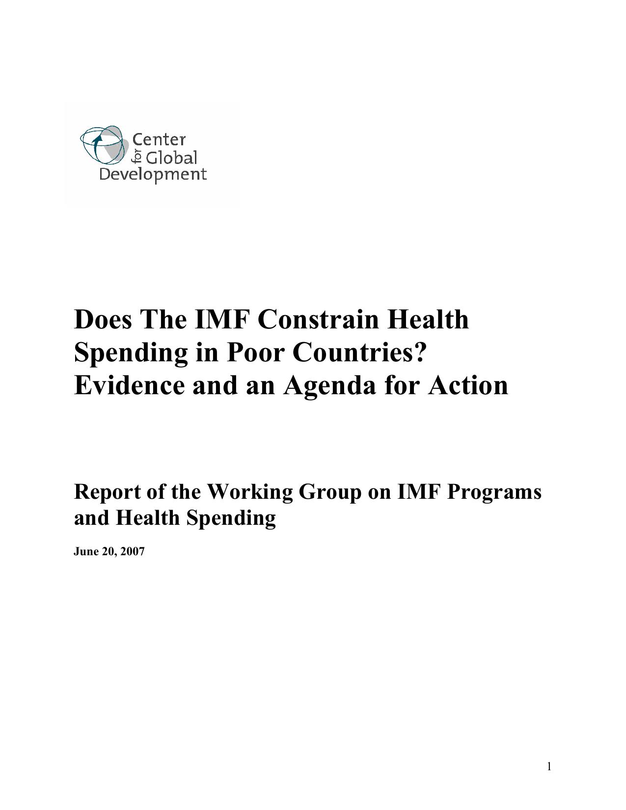 Does The IMF Constrain Health Spending in Poor Countries? Evidence and an Agenda for Action