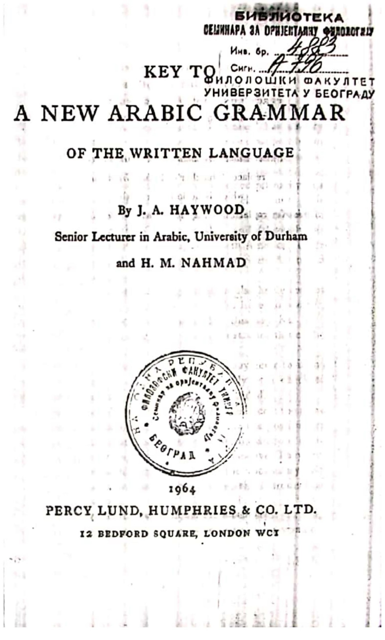 Key to A New Arabic Grammar of the Written Language