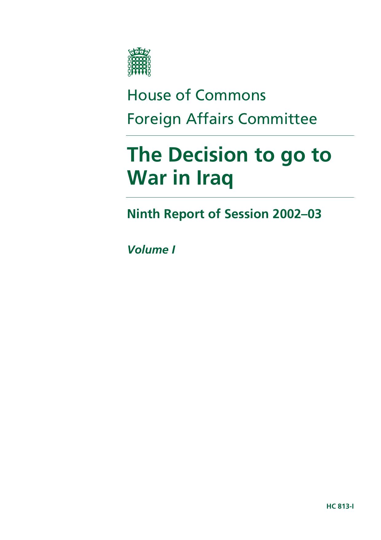 The Decision to go to War in Iraq: Ninth Report of Session 2002-03
