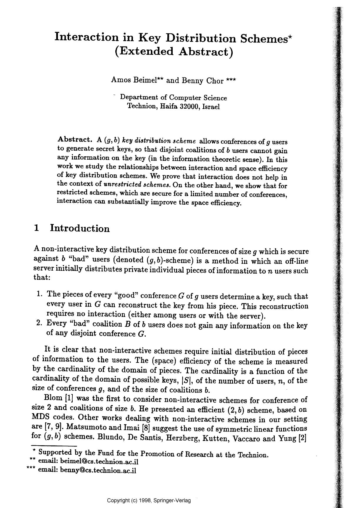 Interaction in key distribution schemes