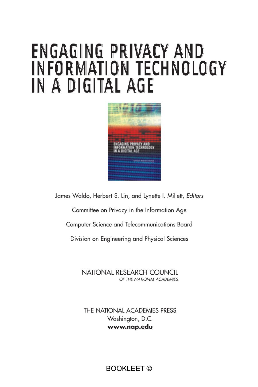 Engaging privacy and information technology in a digital age