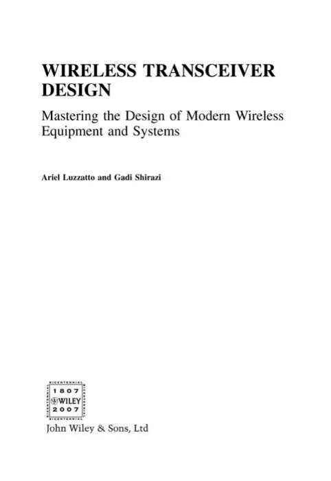 Wireless Transceiver Design: Mastering the Design of Modern Wireless Equipment and Systems