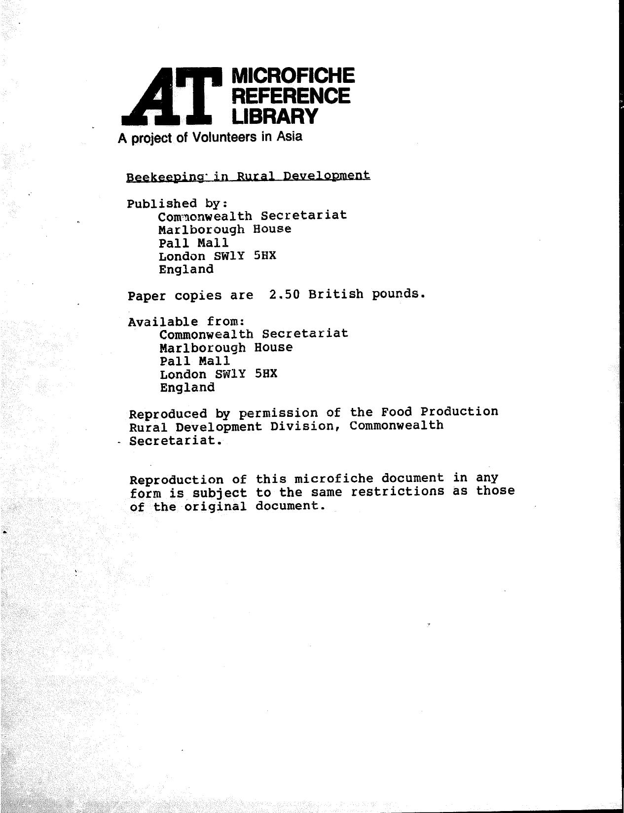 Beekeeping in Rural Development: Unexploited Beekeeping Potential in the Tropics with particular reference to the Commonwealth