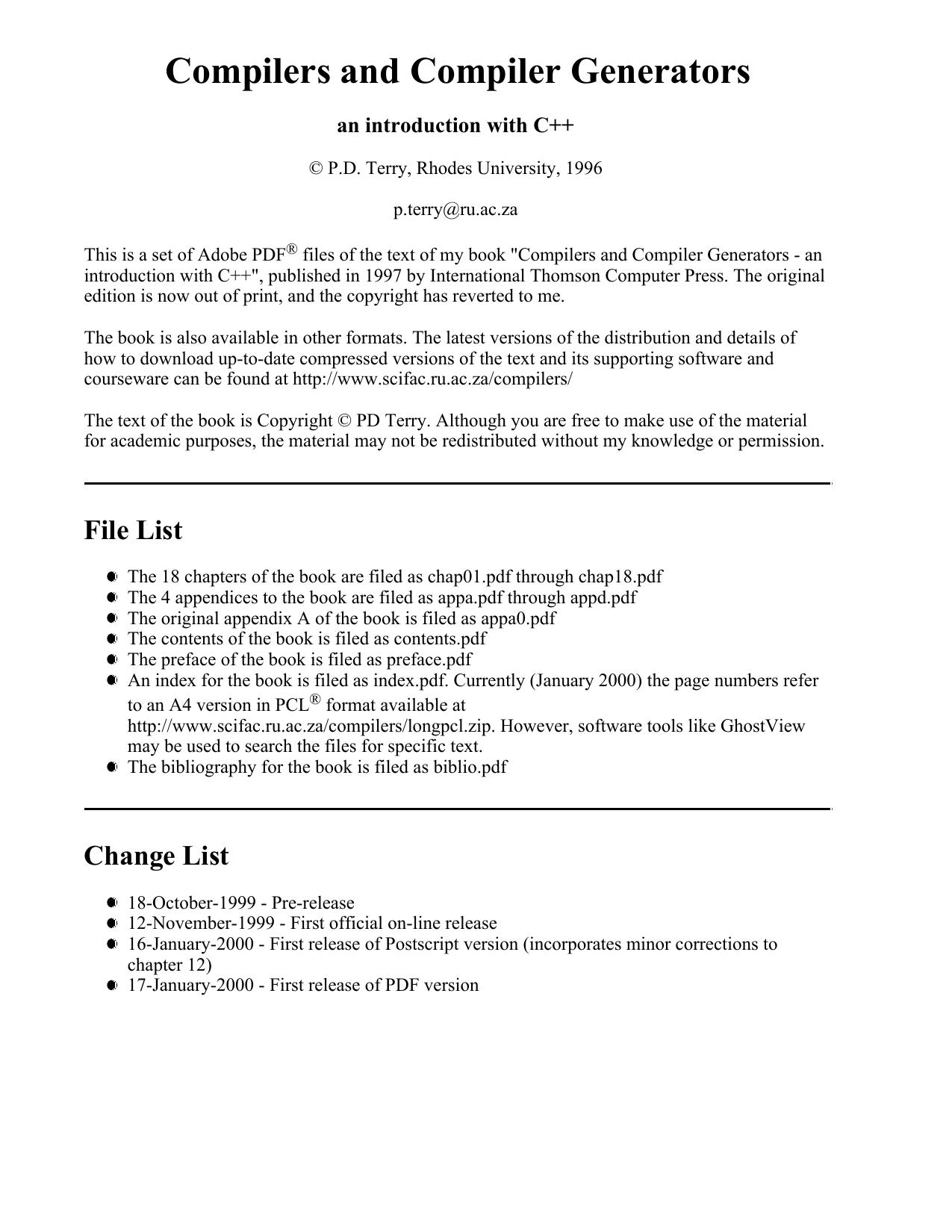 Compilers and Compiler Generators: An Introduction with C++