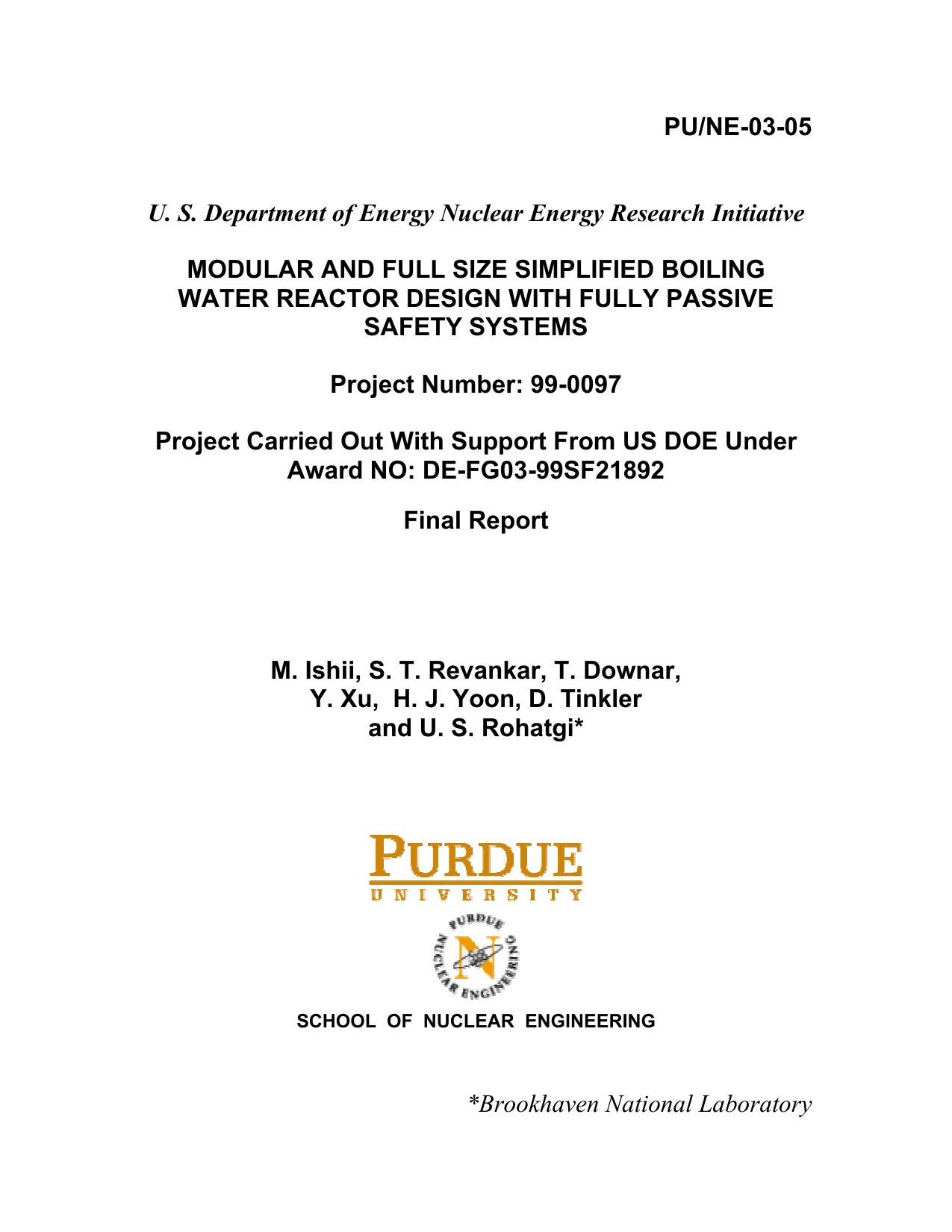 Modular and Full Size Simplified Boiling Water Reactor Design with Fully Passive Safety Systems (Final Report)