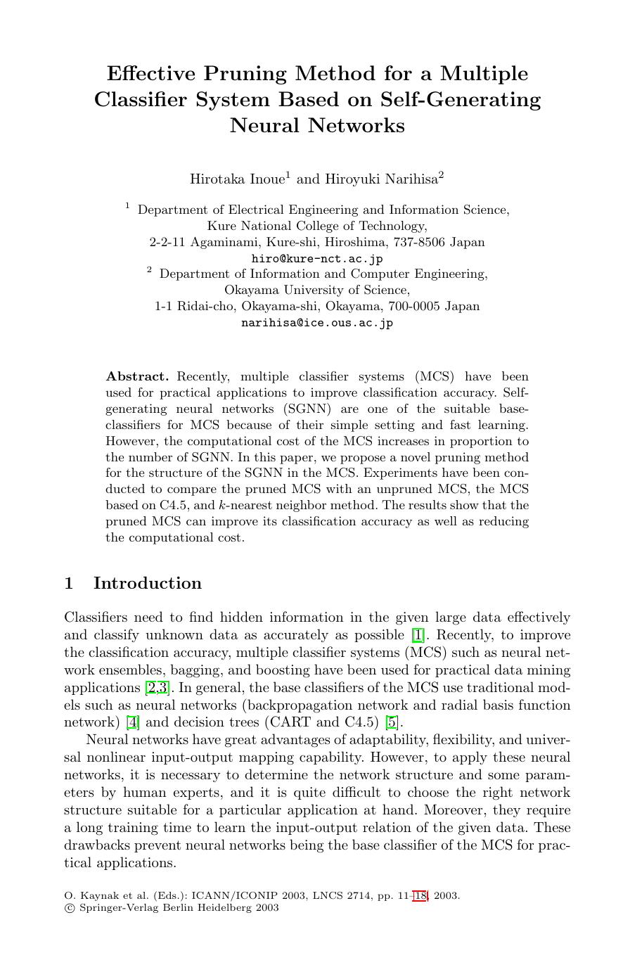 Effective Pruning Method for a Multiple Classifier System Based on Self-Generating Neural Networks
