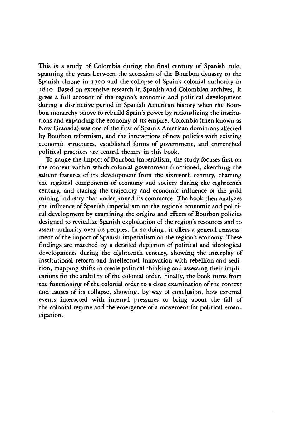 COLOMBIA BEFORE INDEPENDENCE