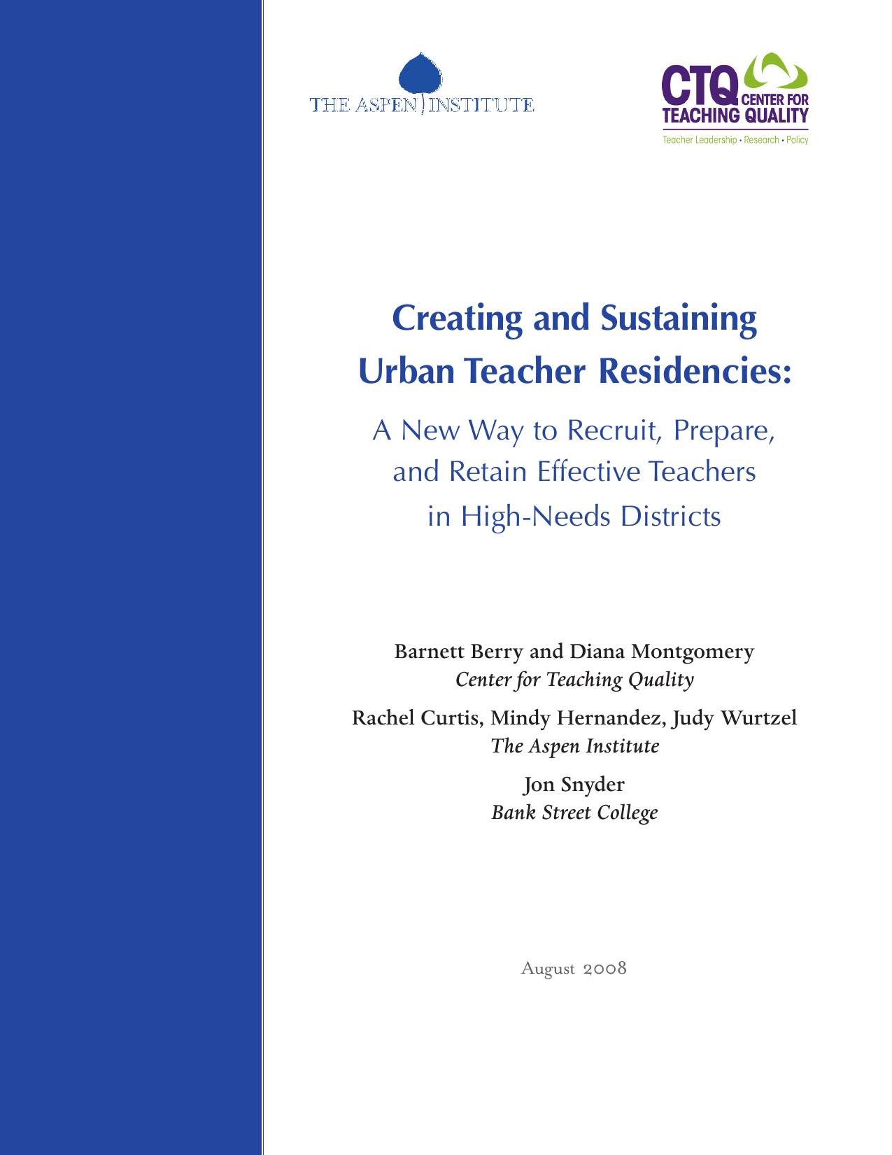 reating and Sustaining Urban Teacher Residencies