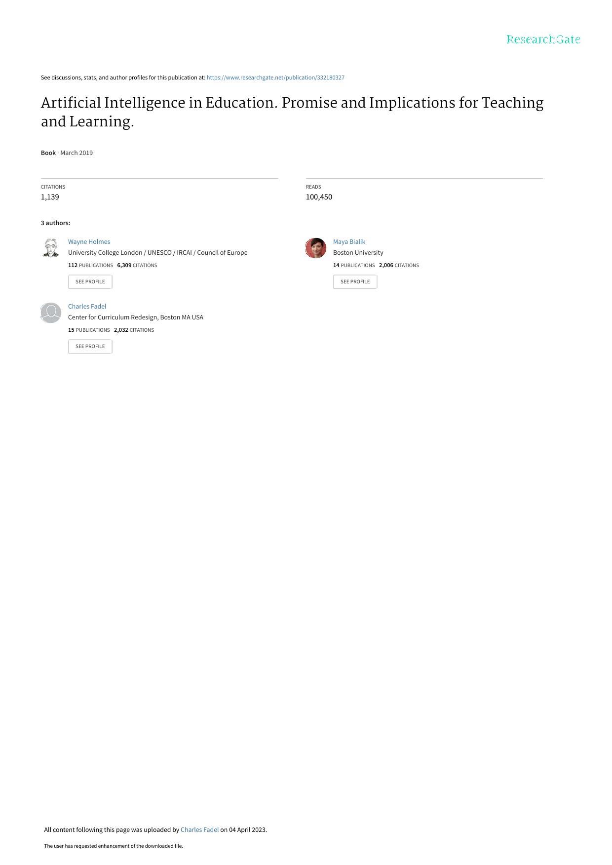 Artificial Intelligence in Education. Promise and Implications for Teaching and Learning