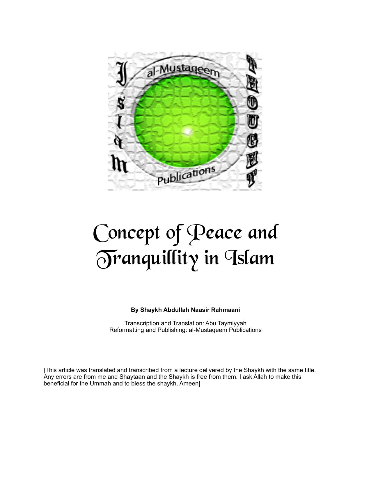 Concept of Peace and Tranquility in Islam