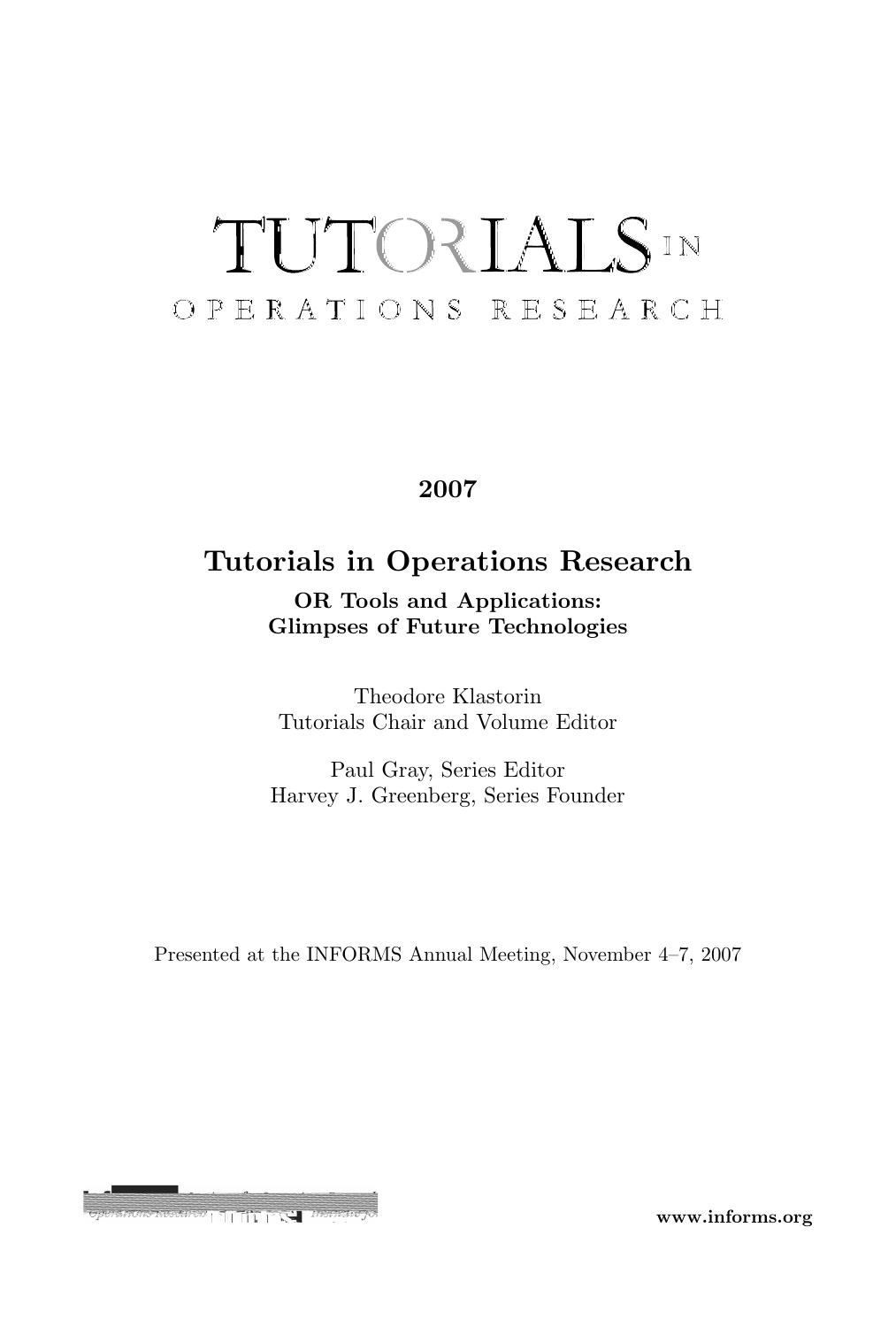 Tutorials in operations research