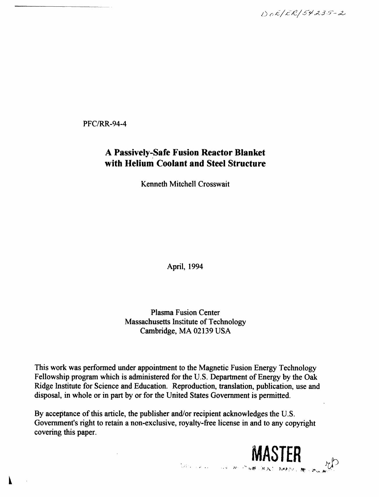 A Passively-Safe Fusion Reactor Blanket with Helium Coolant and Steel Structure