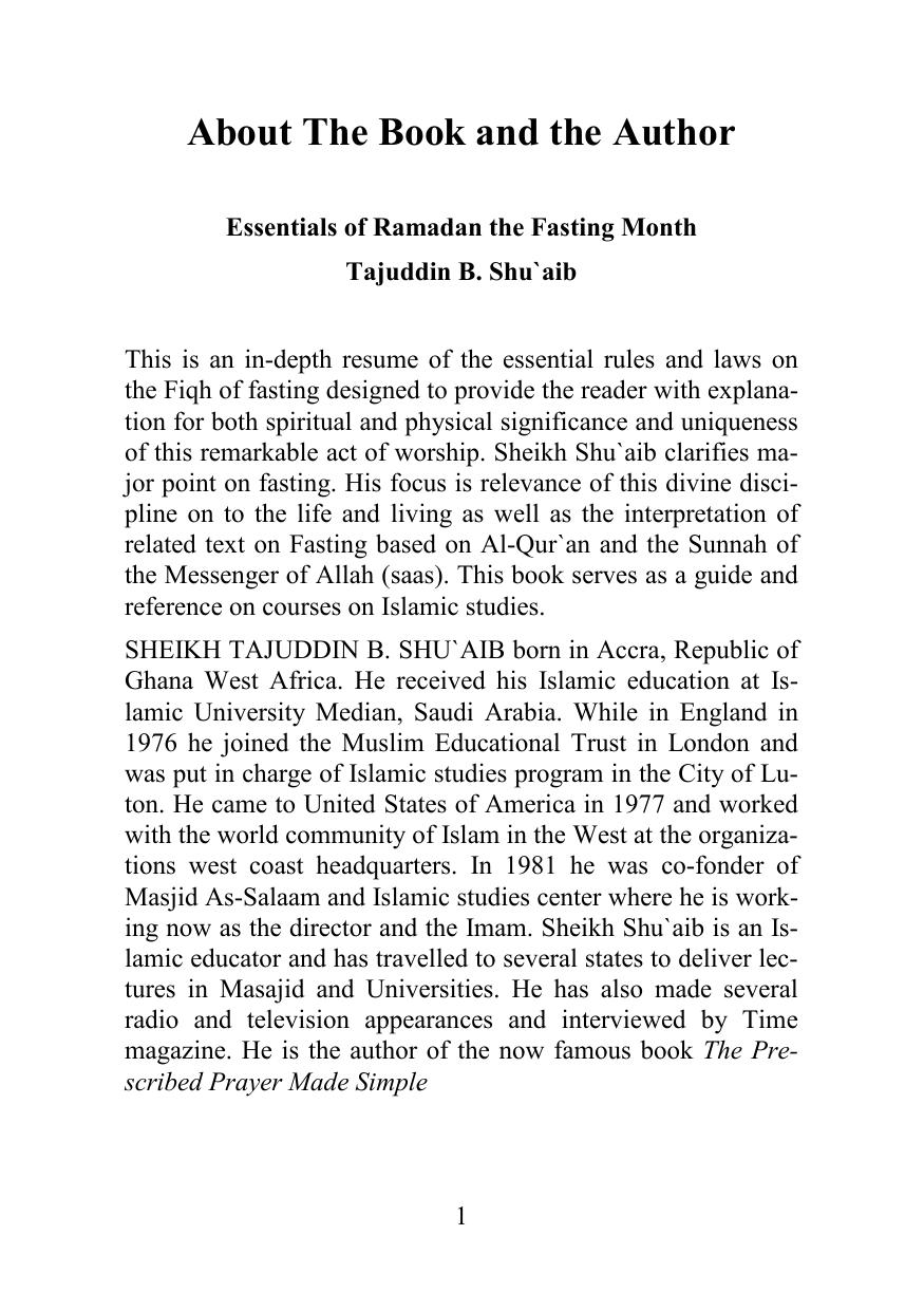 Essentials of Ramadan the Fasting Month