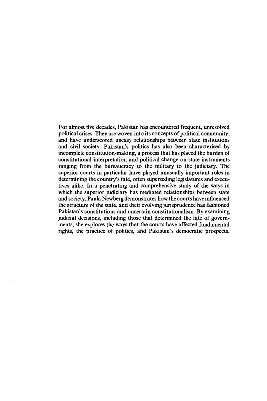 Judging the State: Courts and Constitutional Politics in Pakistan