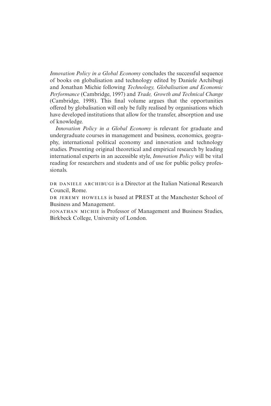 Innovation Policy in a Global Economy