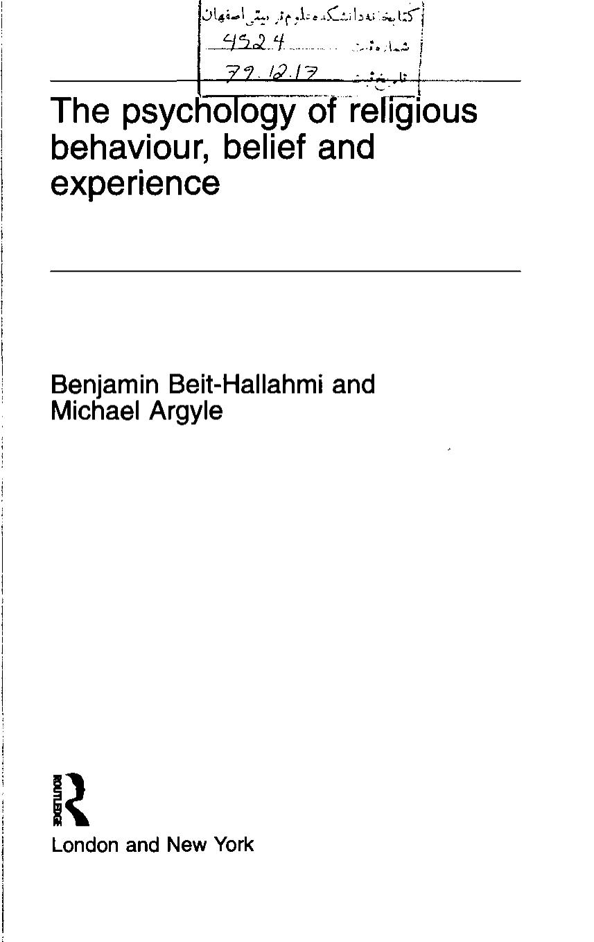 Benjamin Beit-Hallahmi, Michael Argyle