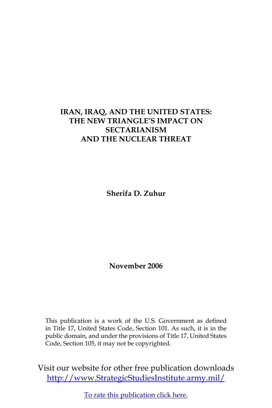 Iran, Iraq, and the United States: The New Triangle's Impact on Sectarianism and the Nuclear Threat