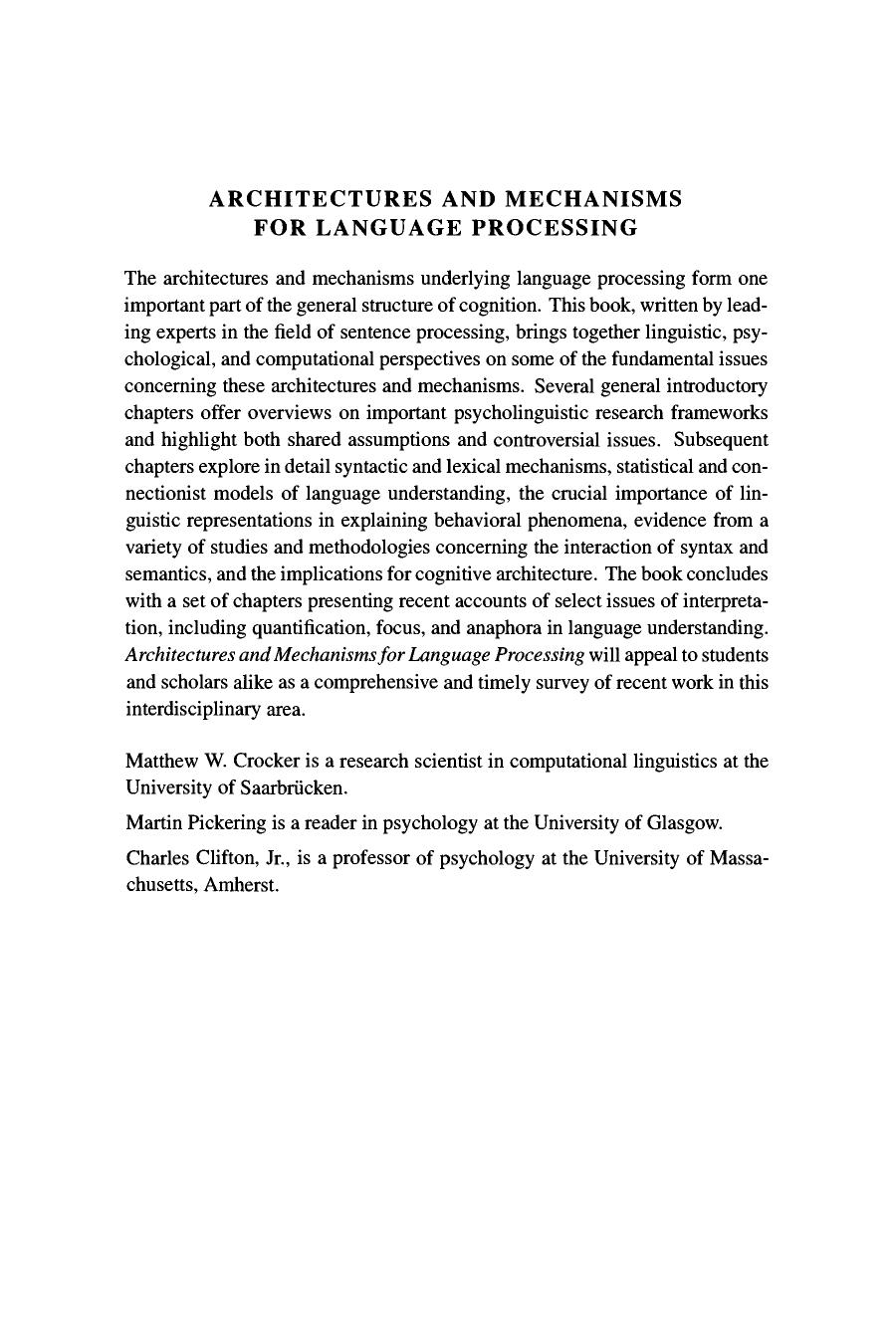 Architectures and Mechanisms for Language Processing