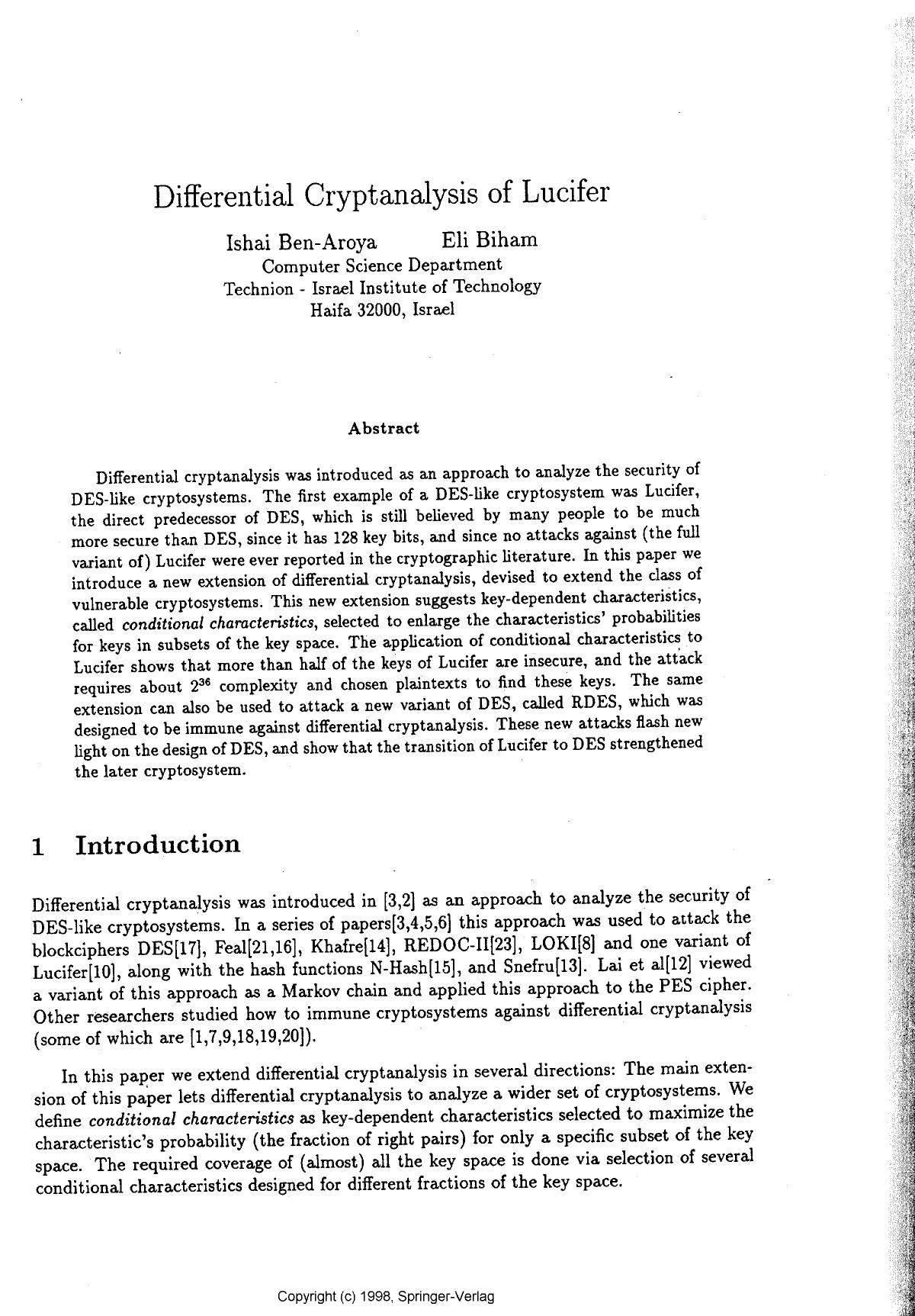 Differential cryptanalysis of Lucifer