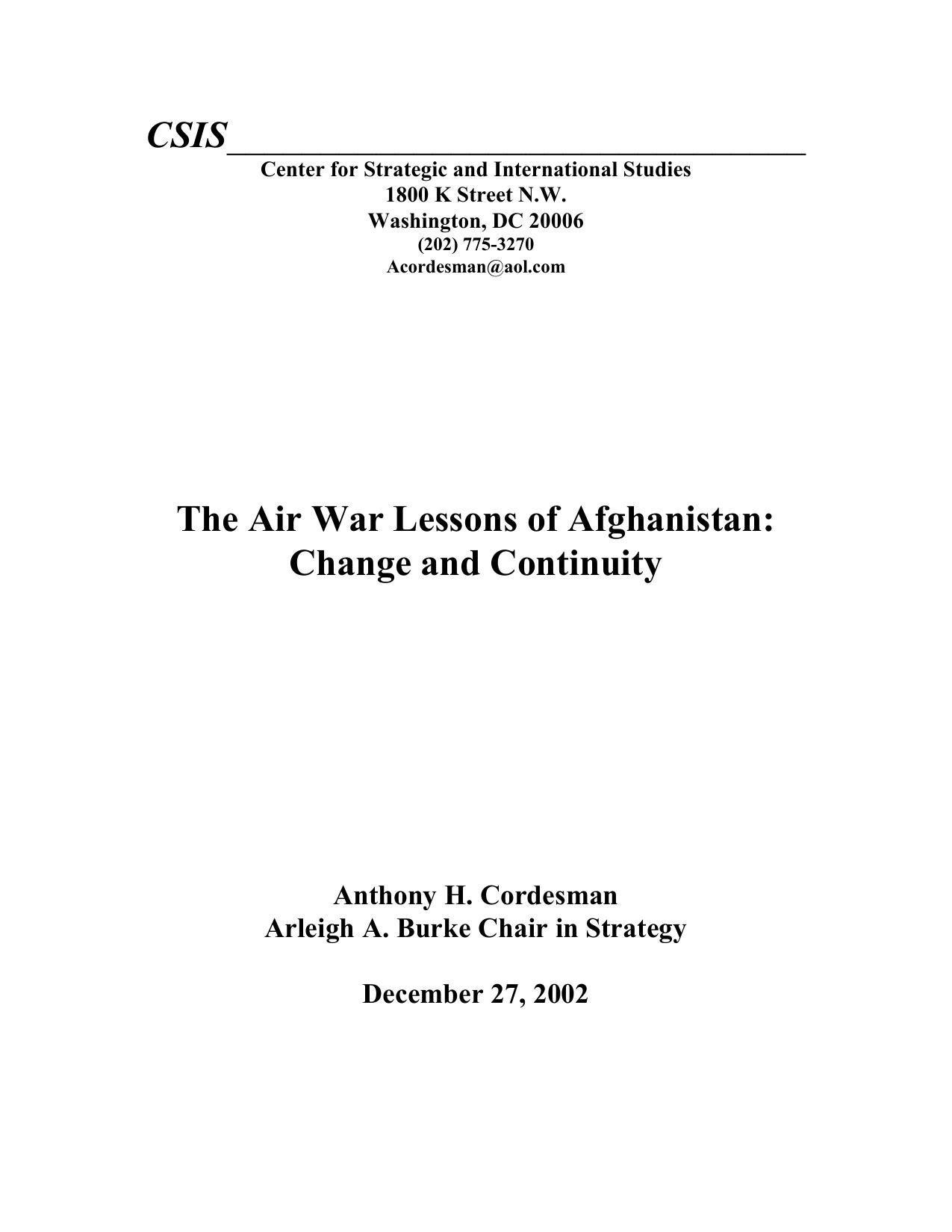 The Air War Lessons of Afghanistan: Change and Continuity - December 27, 2002