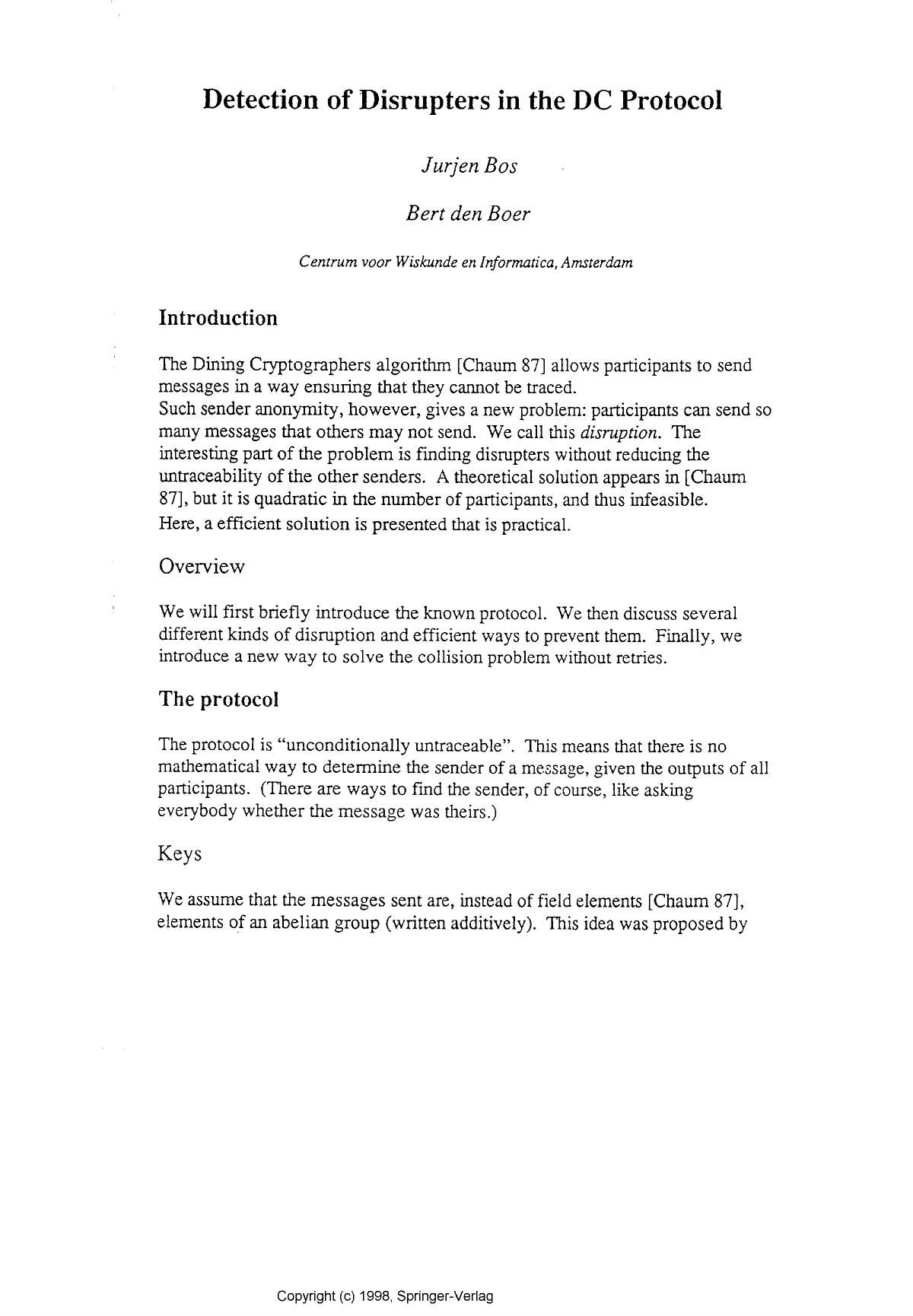 Detection of disrupters in the DC protocol