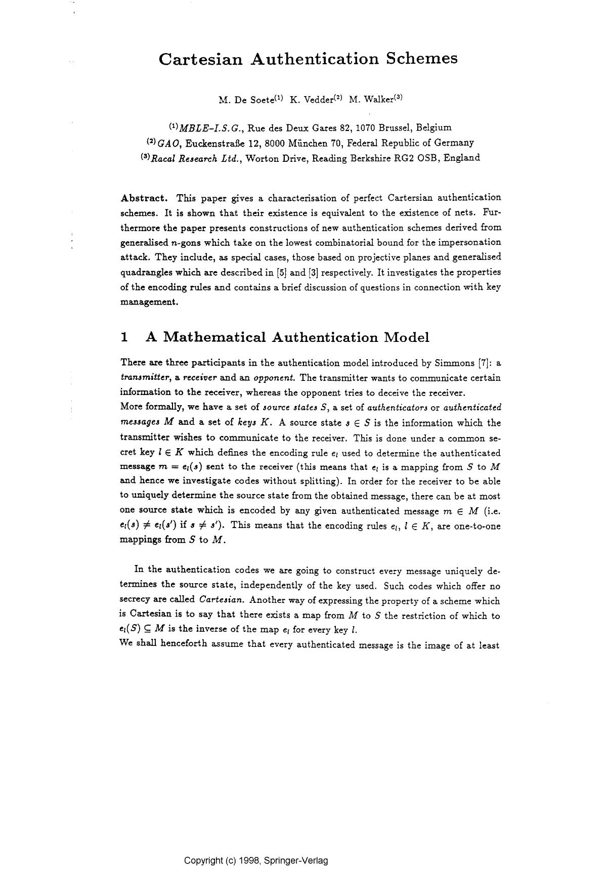 Cartesian authentication schemes