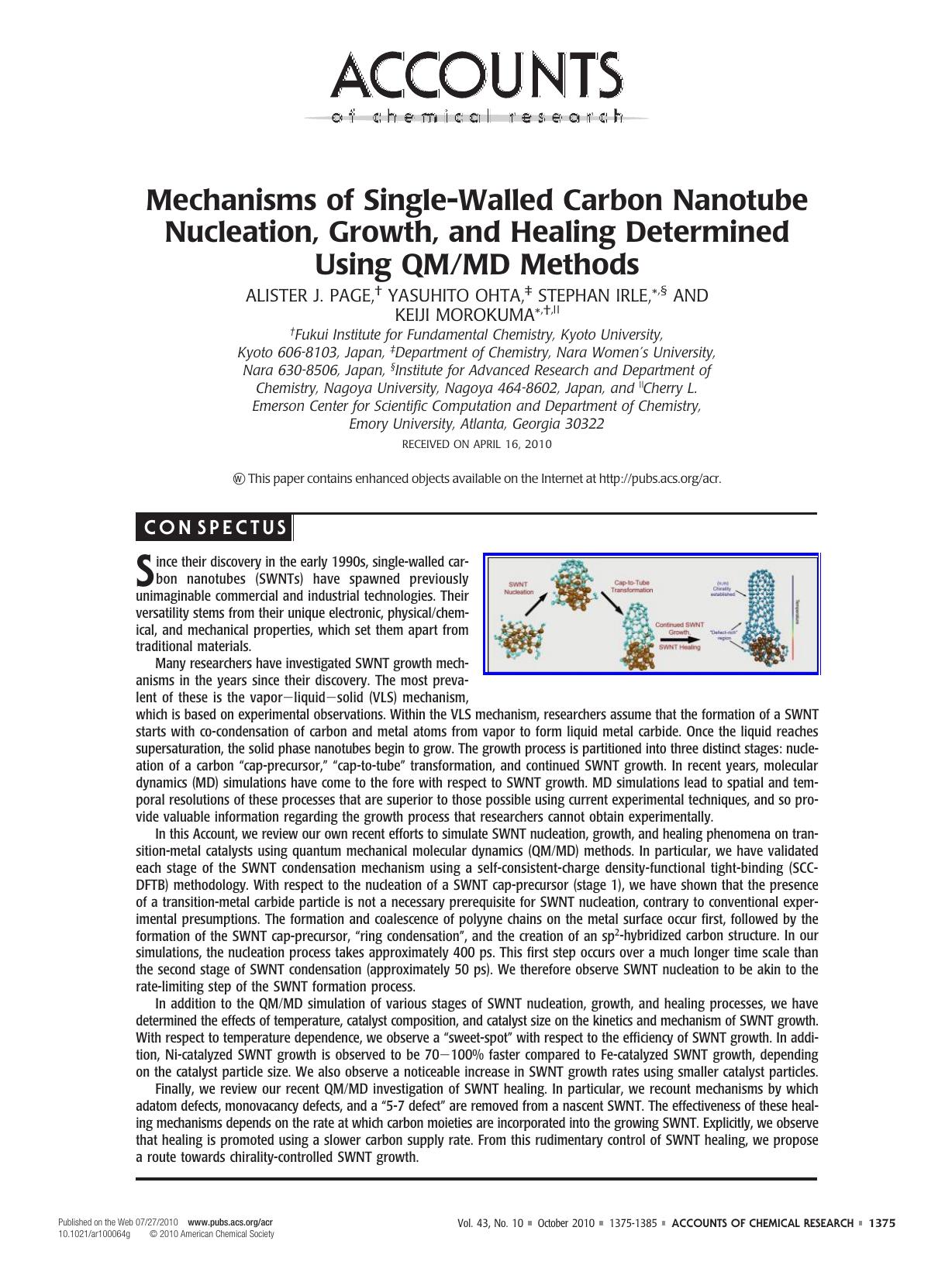 Mechanisms of Single-Walled Carbon Nanotube Nucleation, Growth, and Healing Determined Using QM/MD Methods