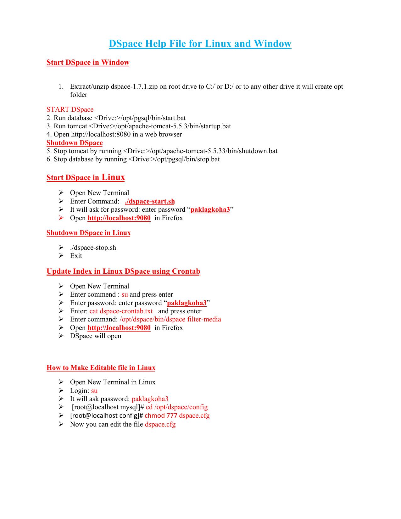 DSpace Help File for Linux and