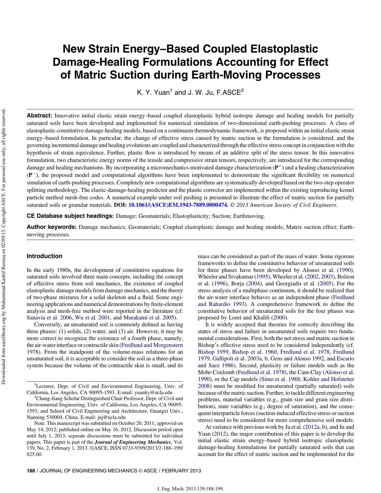 New Strain Energy–Based Coupled Elastoplastic Damage-Healing Formulations Accounting for Effect of Matric Suction during Earth-Moving Processes
