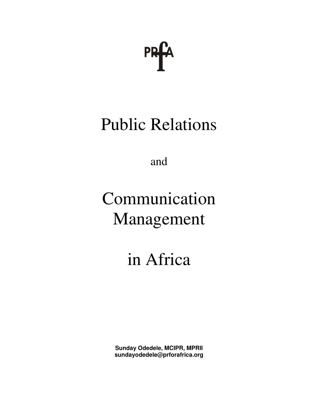 Public Relations and Communication Management in Africa