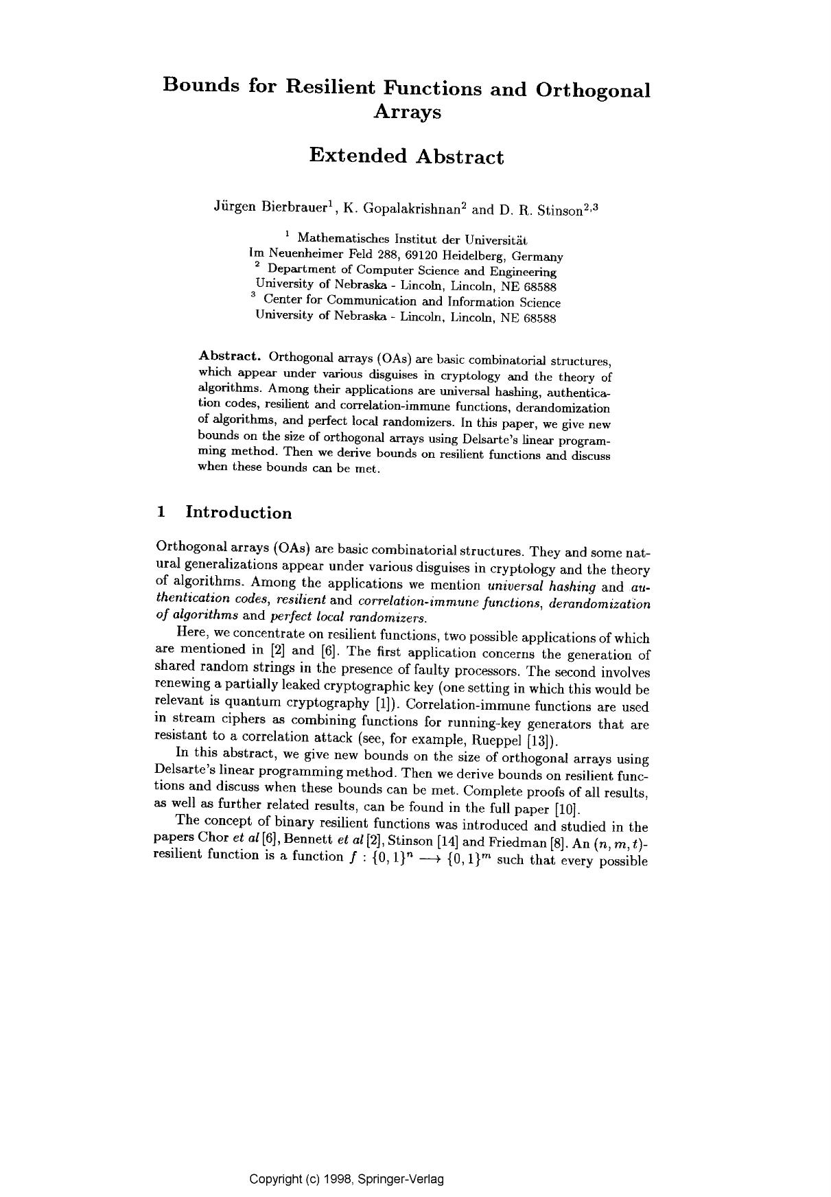 Bounds for resilient functions and orthogonal arrays