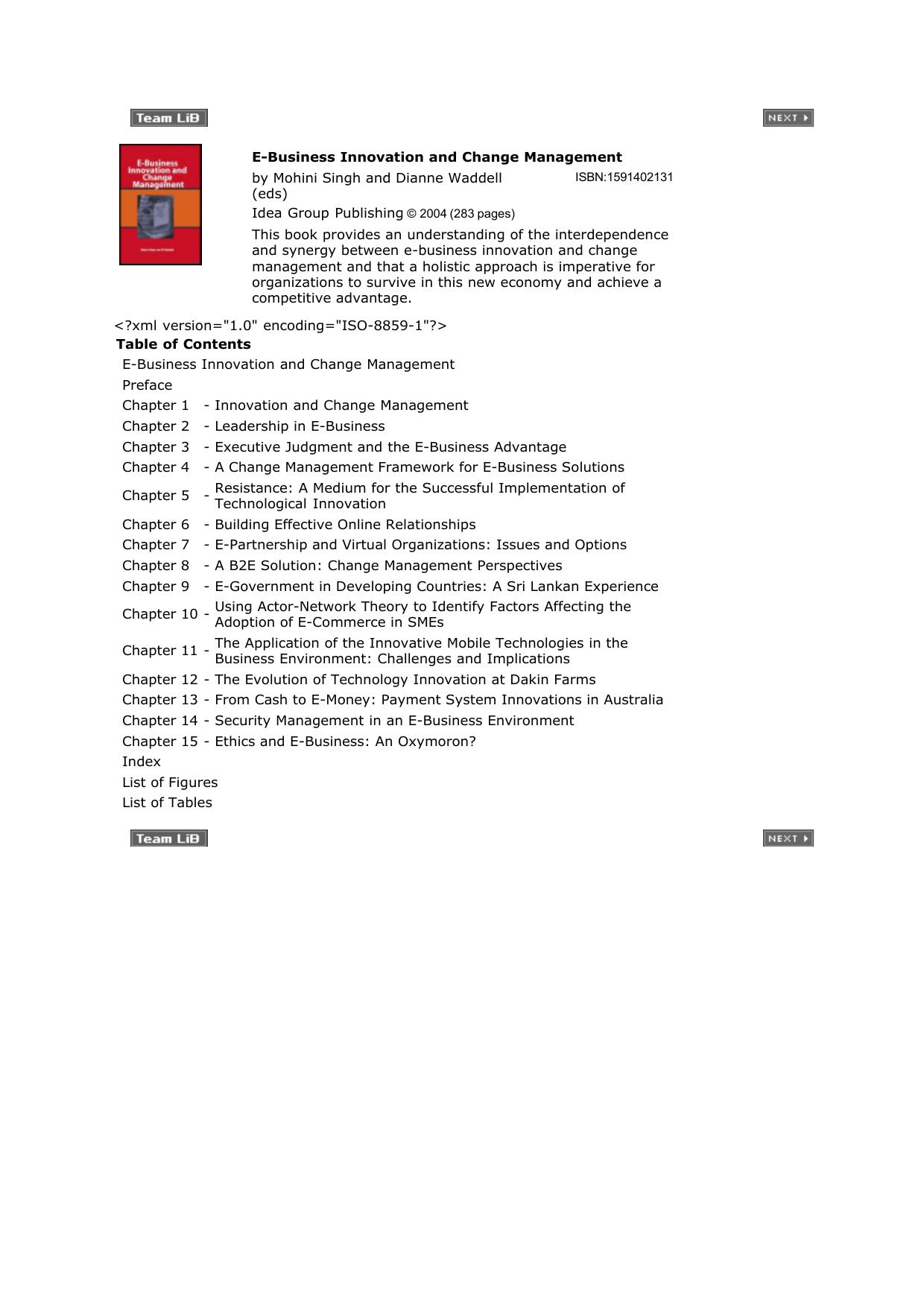 E-Business Innovation and Chang