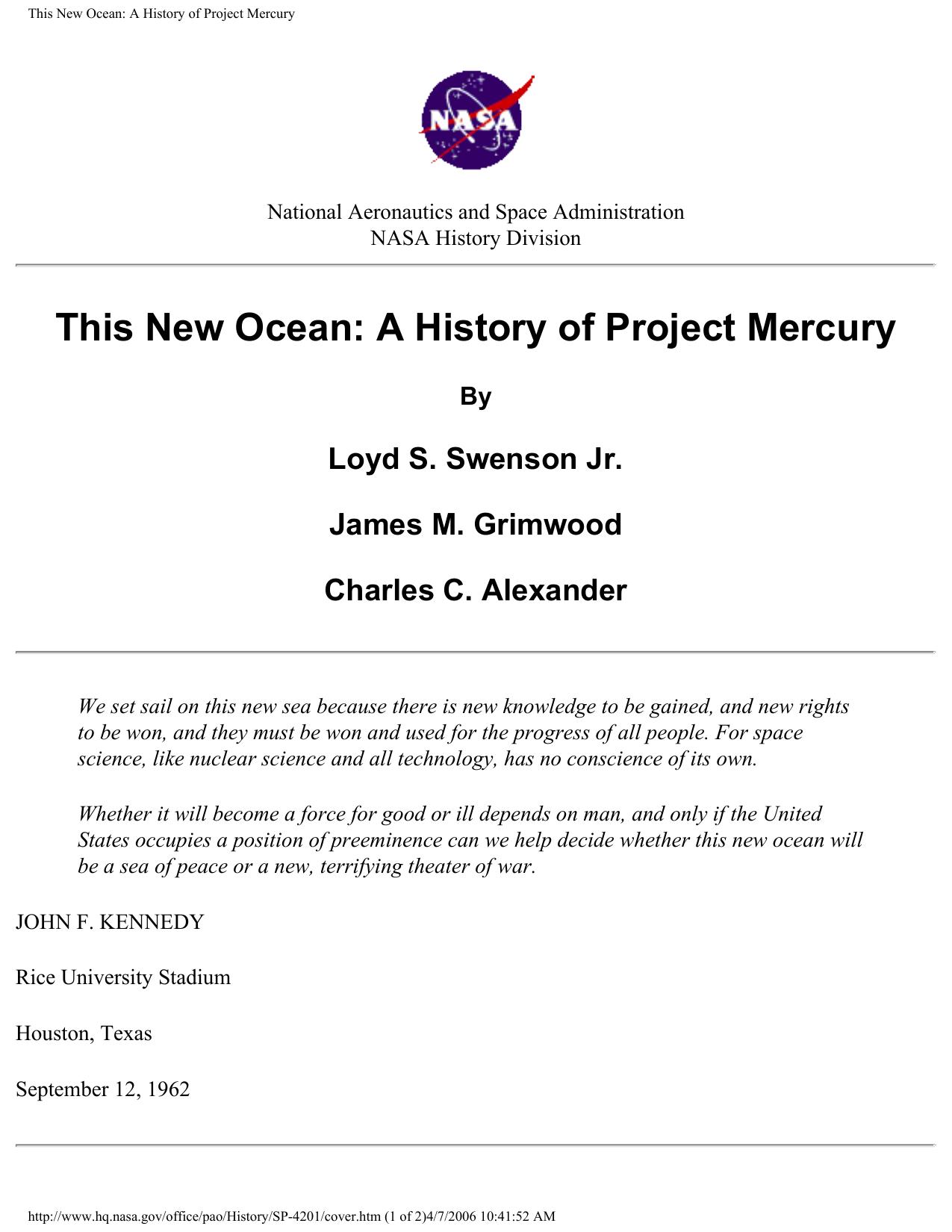 This New Ocean: A History of Project Mercury