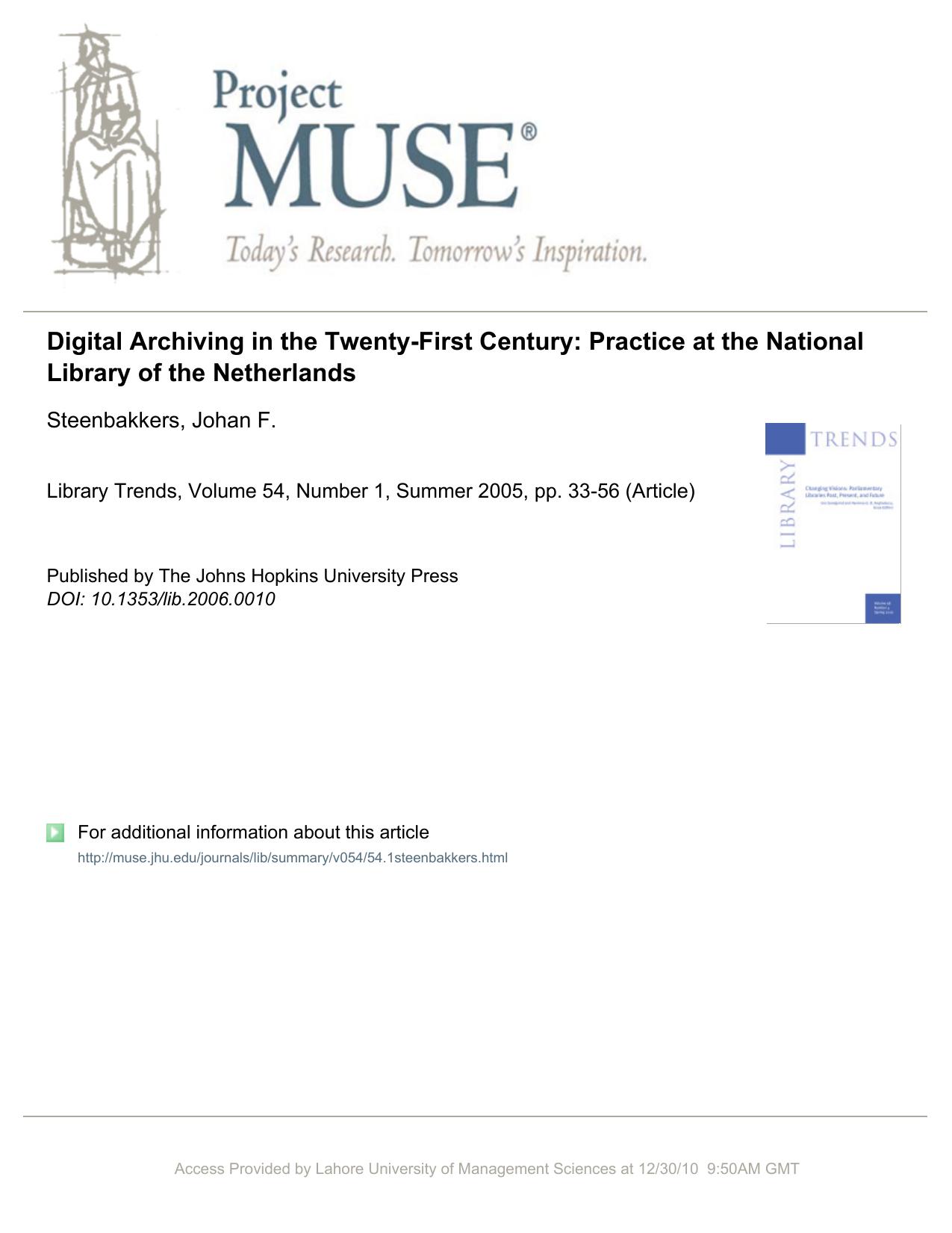 Digital Archiving in the Twenty-First Century: Practice at the National Library of the Netherlands