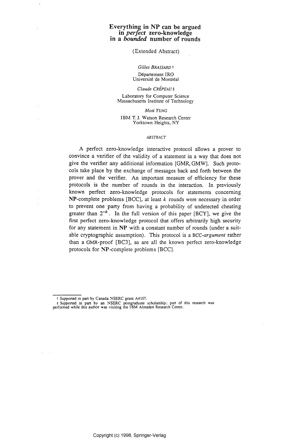 Everything in NP can be argued in perfect zero-knowledge in a bounded number of rounds (extended abstract)