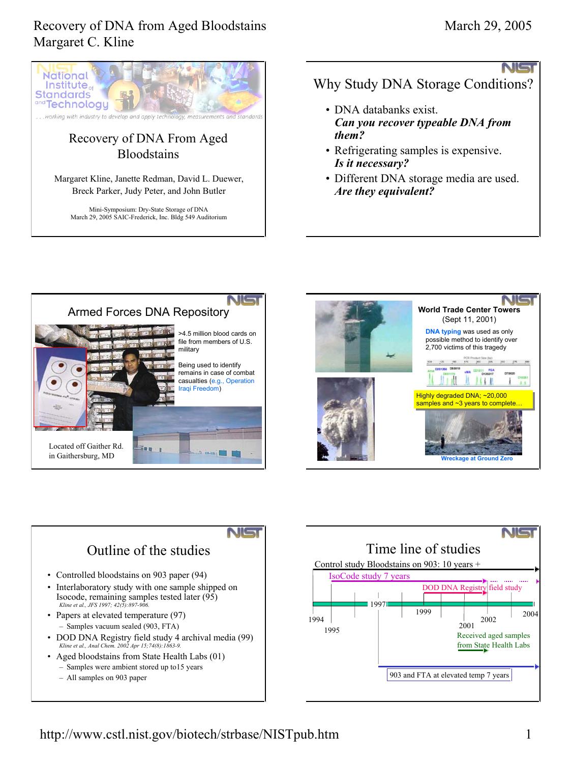 Microsoft PowerPoint - Kline March 2005 storage aged DNA.ppt