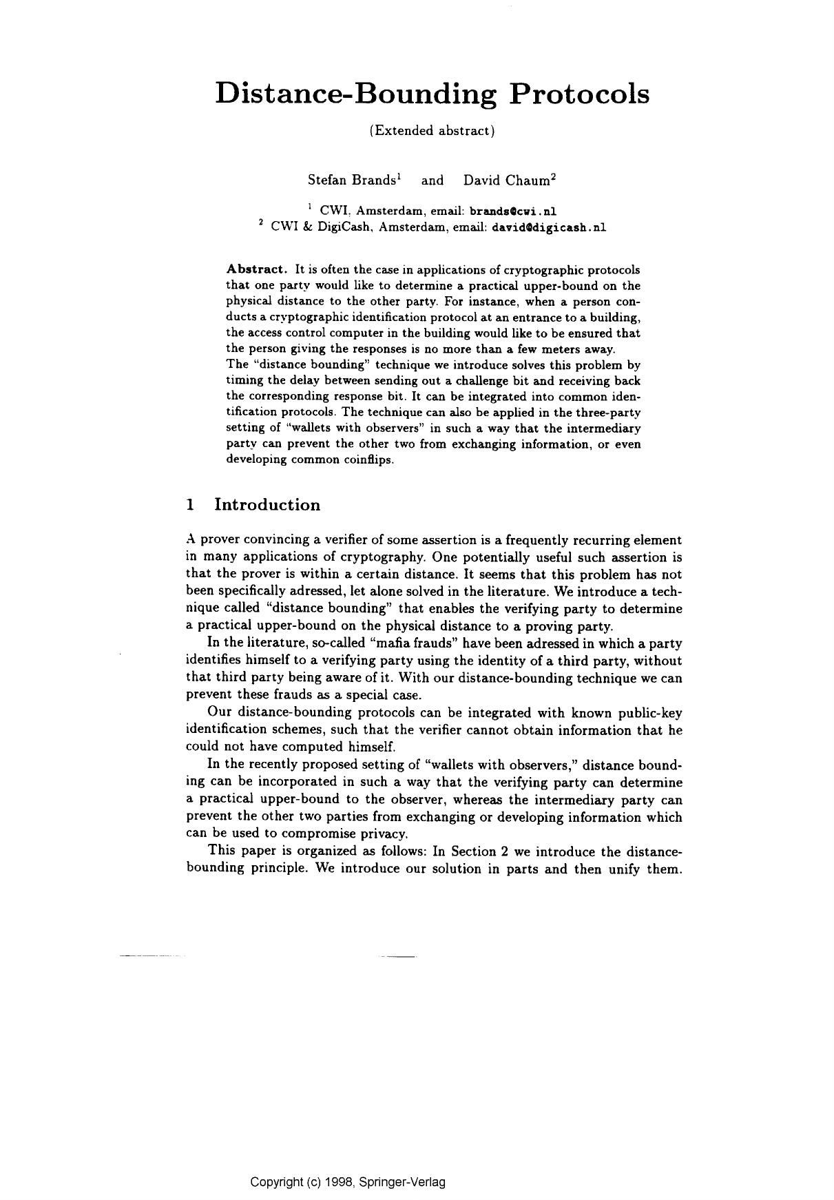 Distance bounding protocols