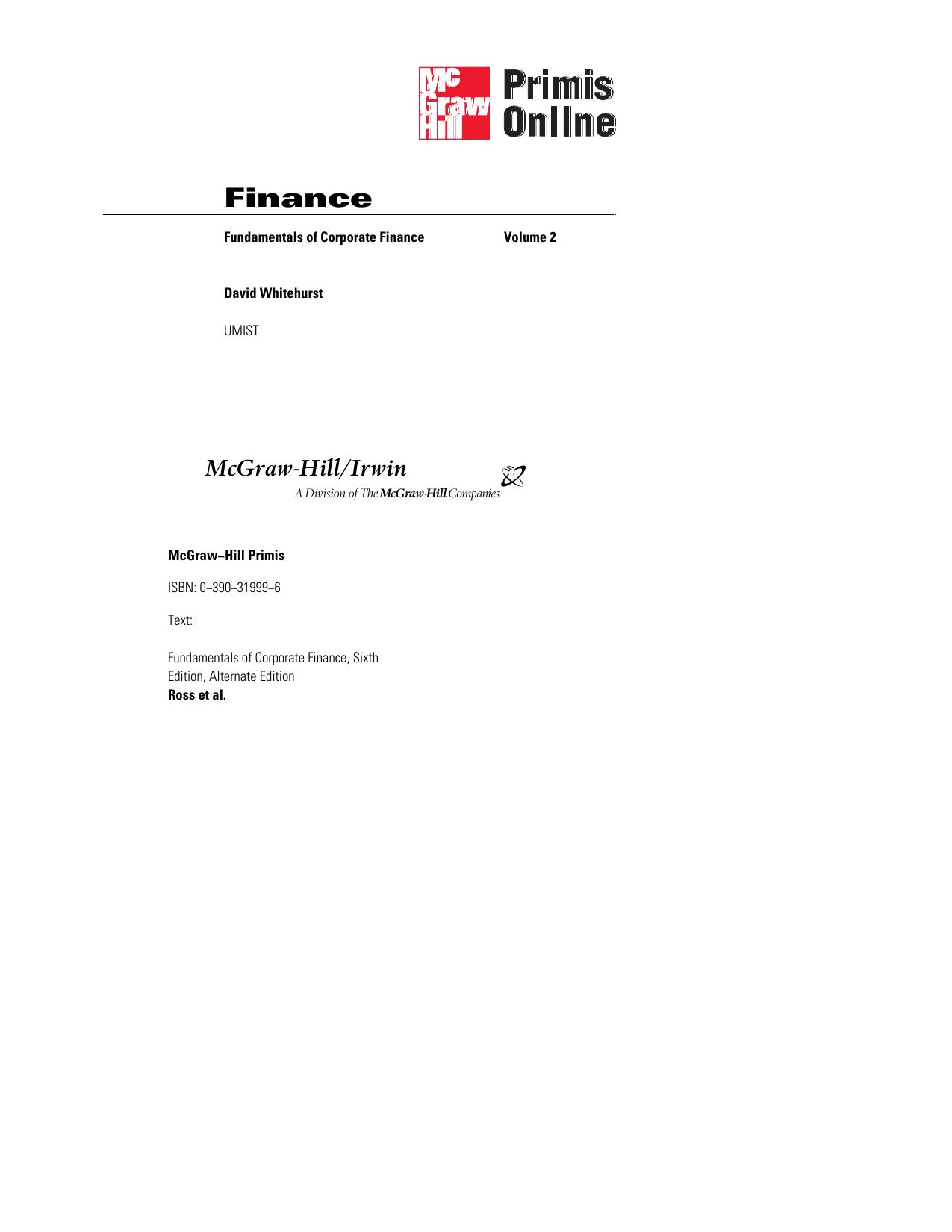 McGraw-Hill,.Fundamentals of Corporate Finance, 6th Ed