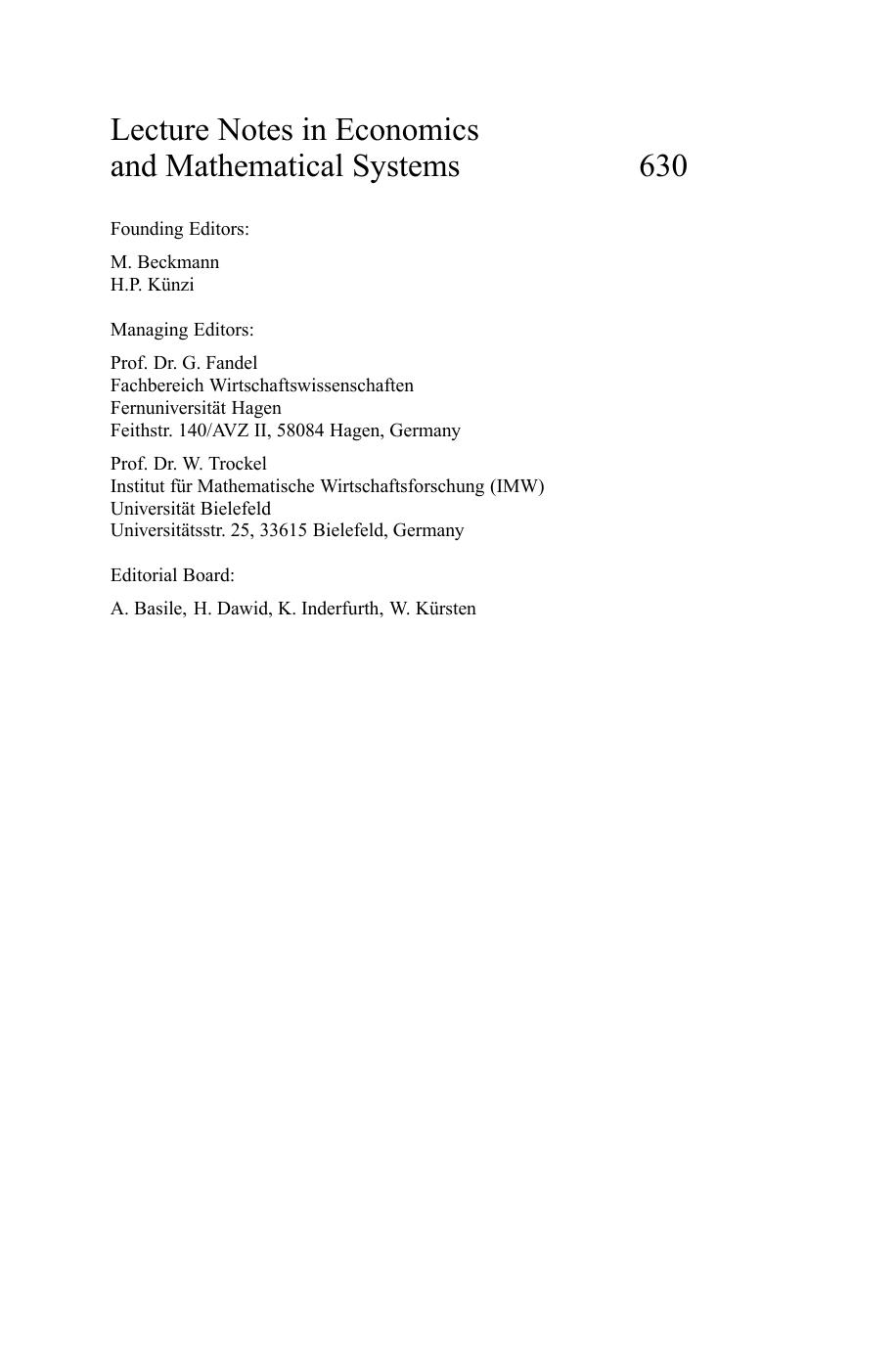 (Lecture Notes in Economics and Mathematical Systems 630) Björn Lutz (auth.)