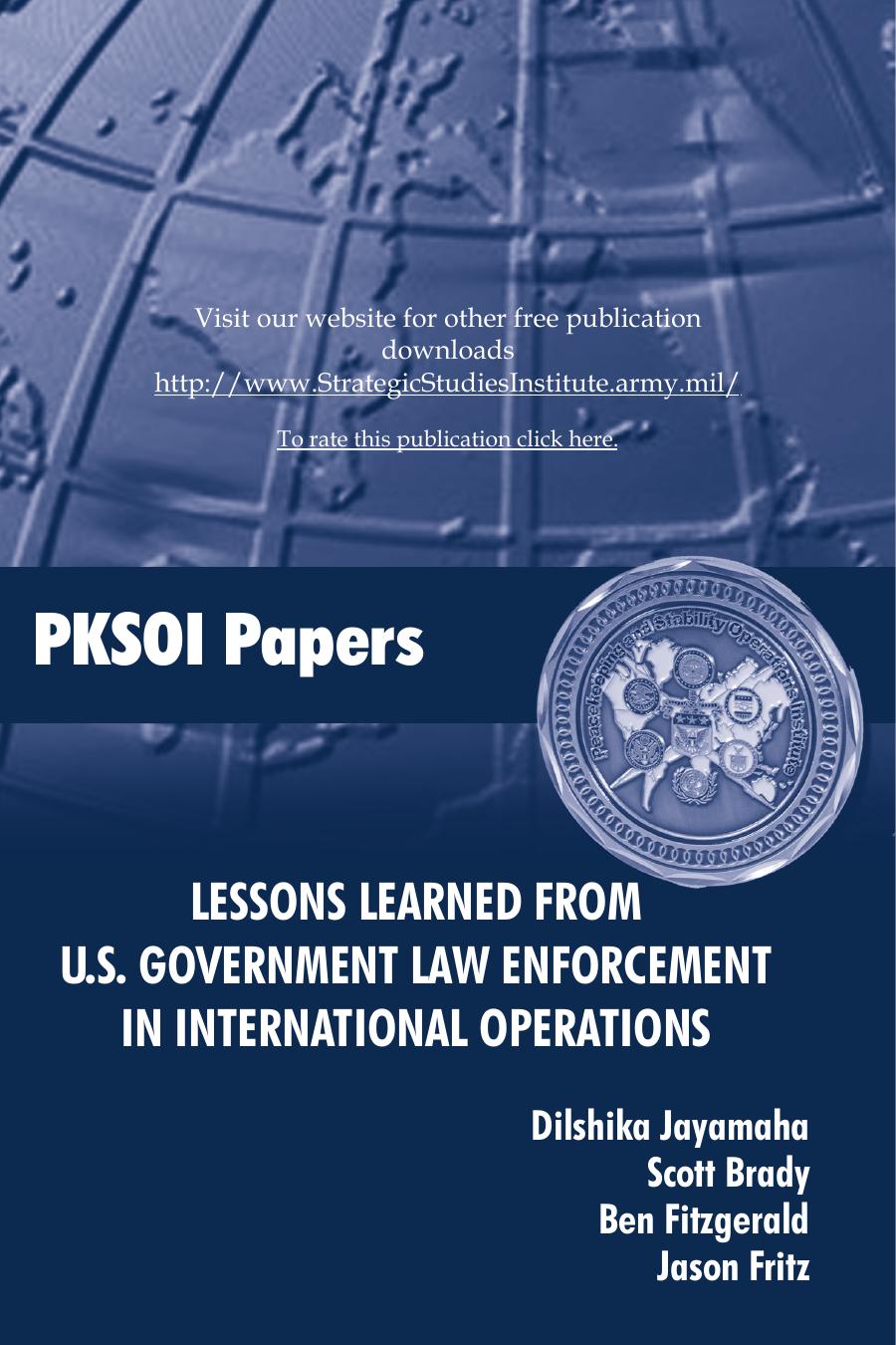 Lessons Learned from U.S. Government Law Enforcement in International Operations (PKSOI)