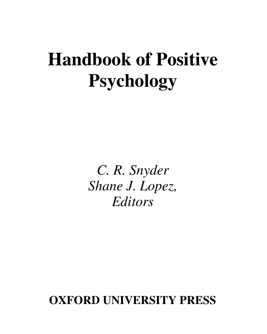 Handbook of Positive Psychology