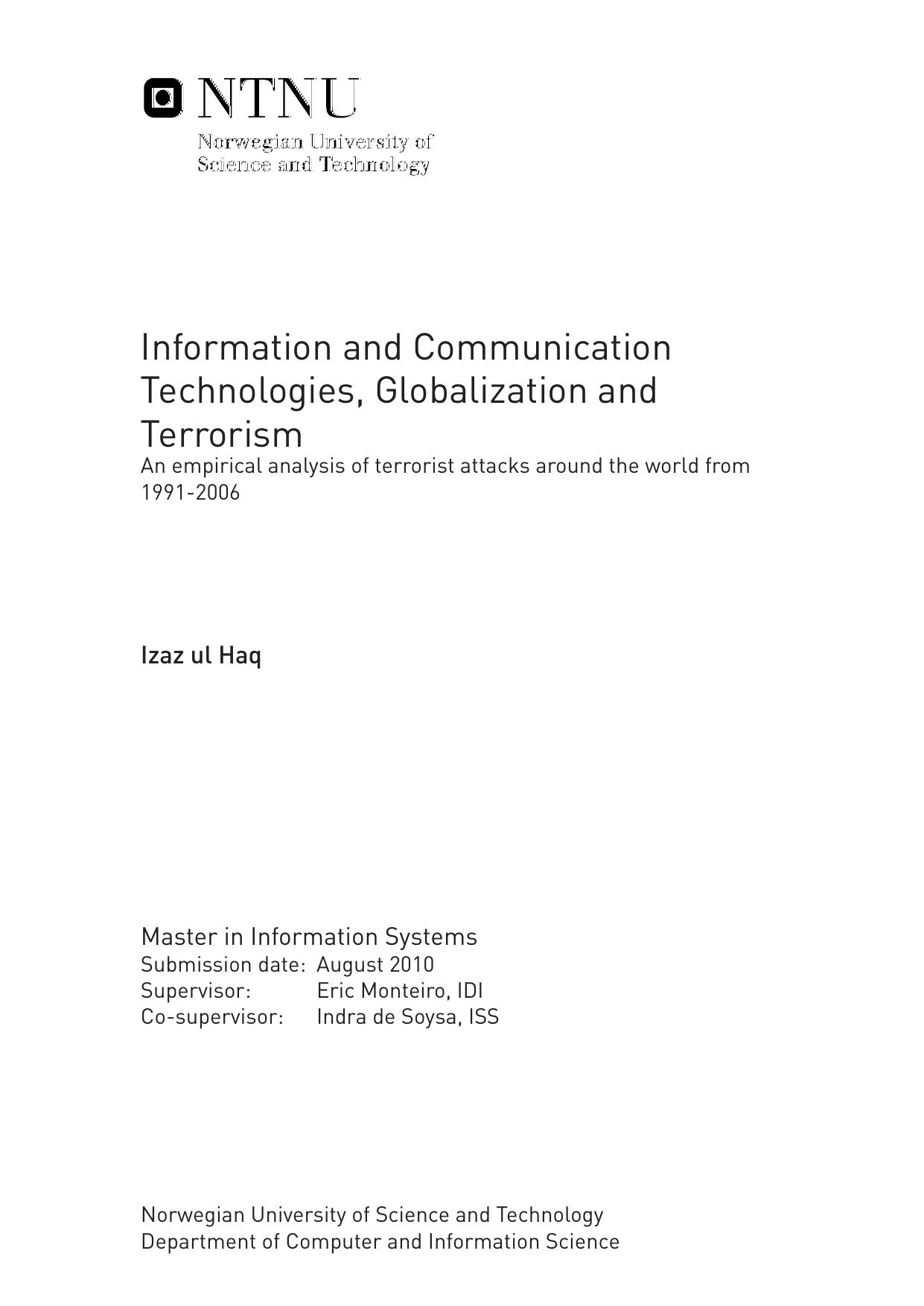 Information and Communication Technologies, Globalization and Terrorism