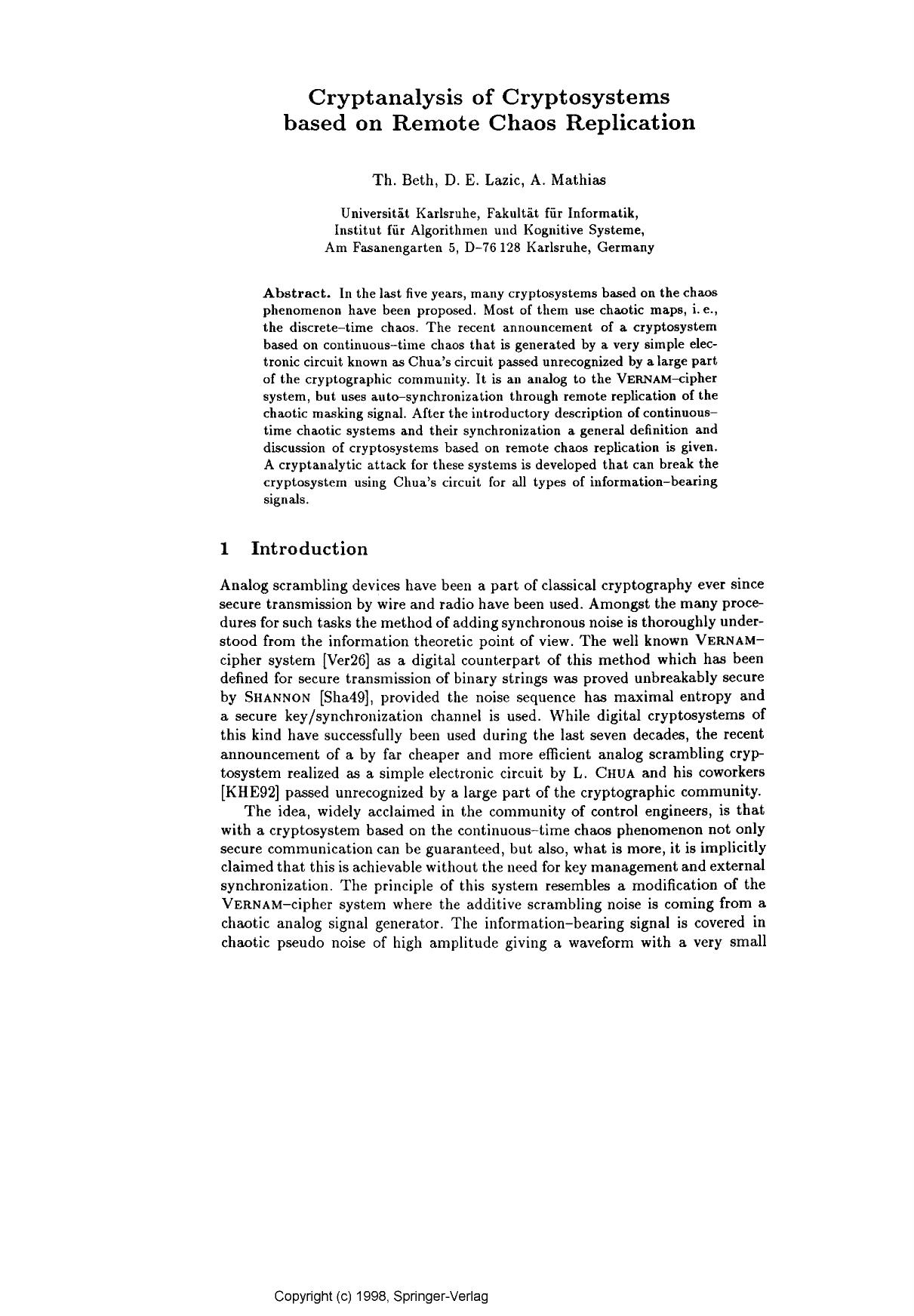 Cryptanalysis of cryptosystems based on remote chaos replication