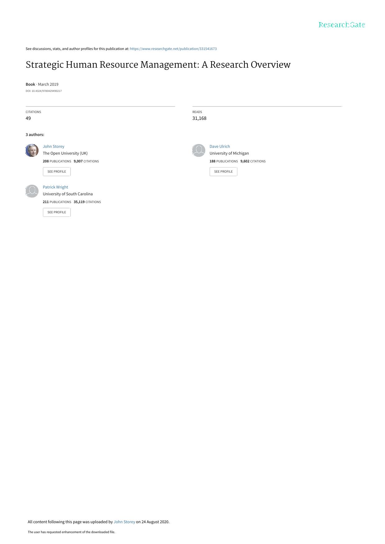 Strategic Human Resource Management A Research Overview