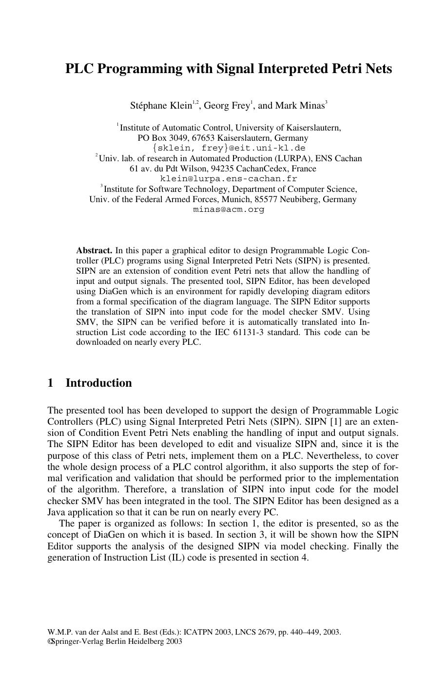 PLC Programming with Signal Interpreted Petri Nets