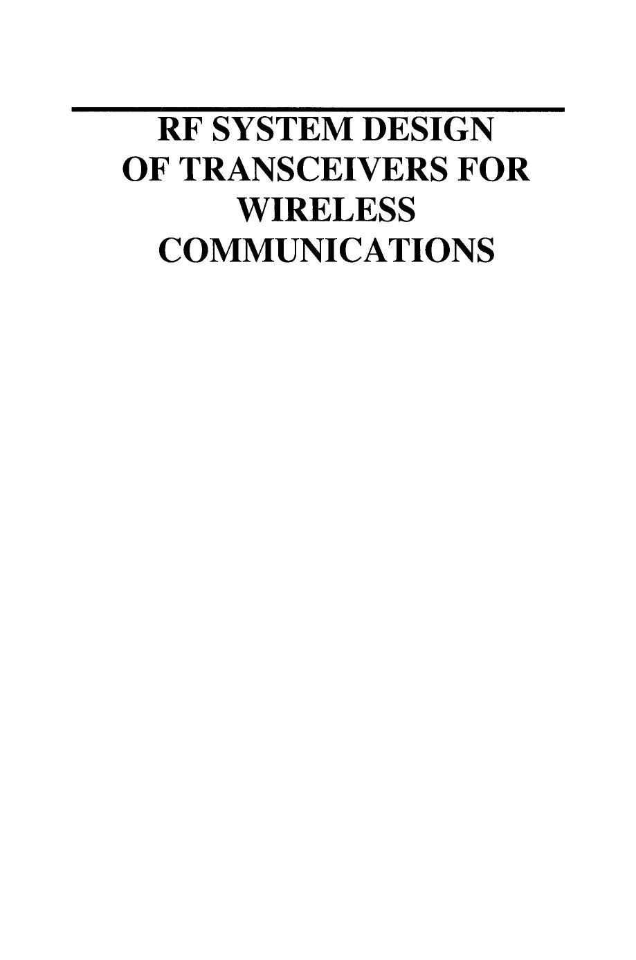 RF.System.Design.of.Transceivers.for.Wireless.Communications-0387241612