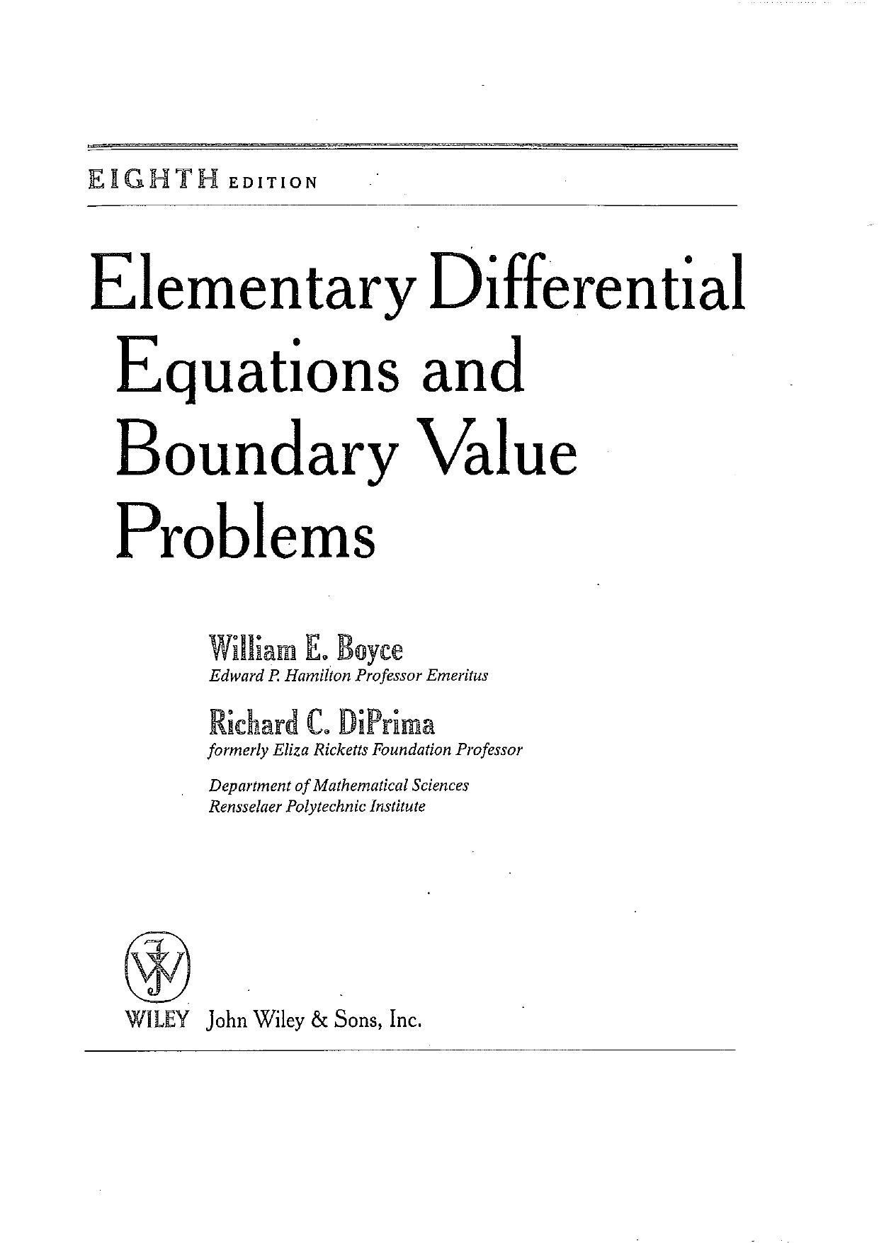 Elementary Differential Equations and Boundary Value Problems
