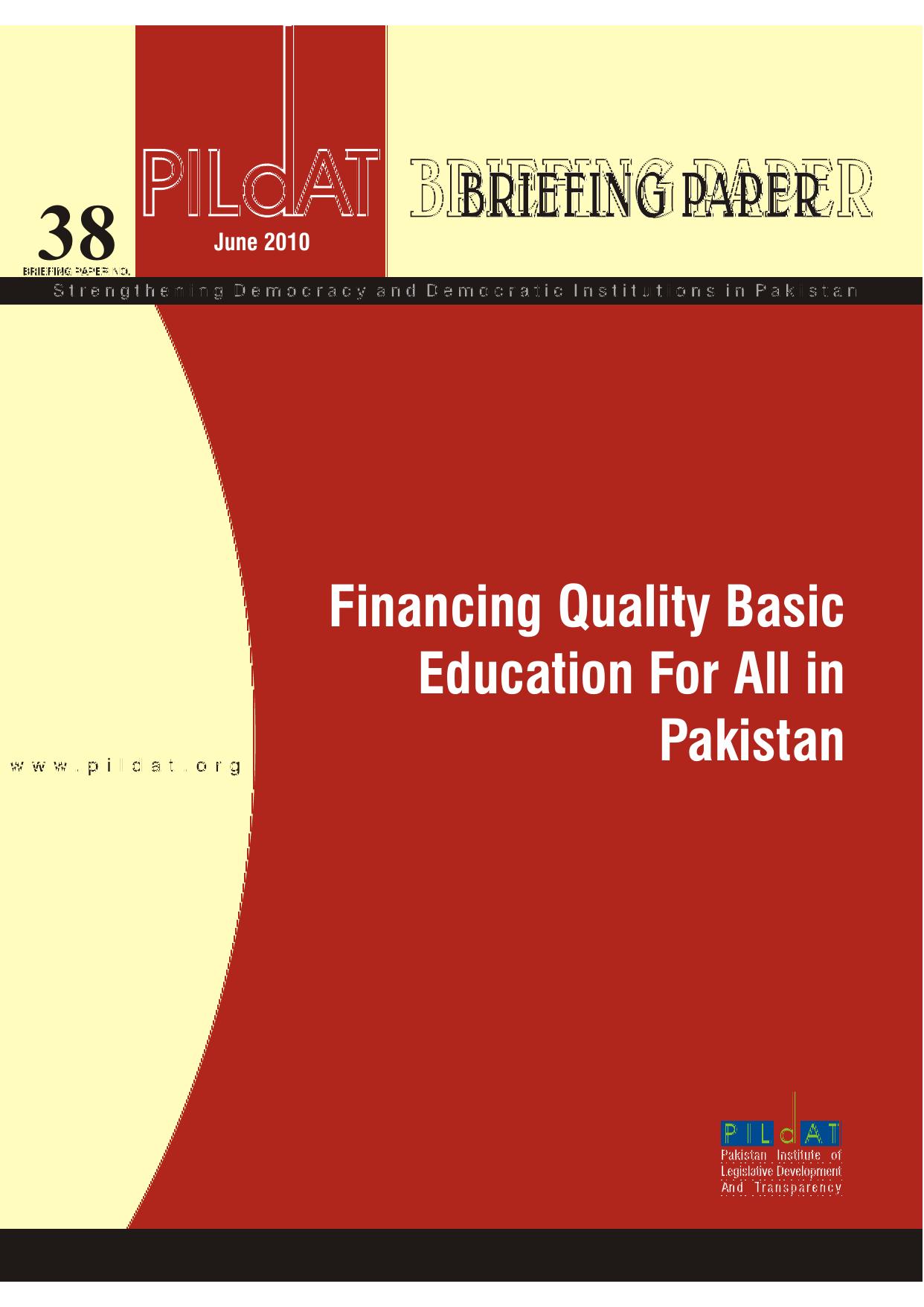 Financing Quality Basic Education for All in Pakistan - Briefing Paper