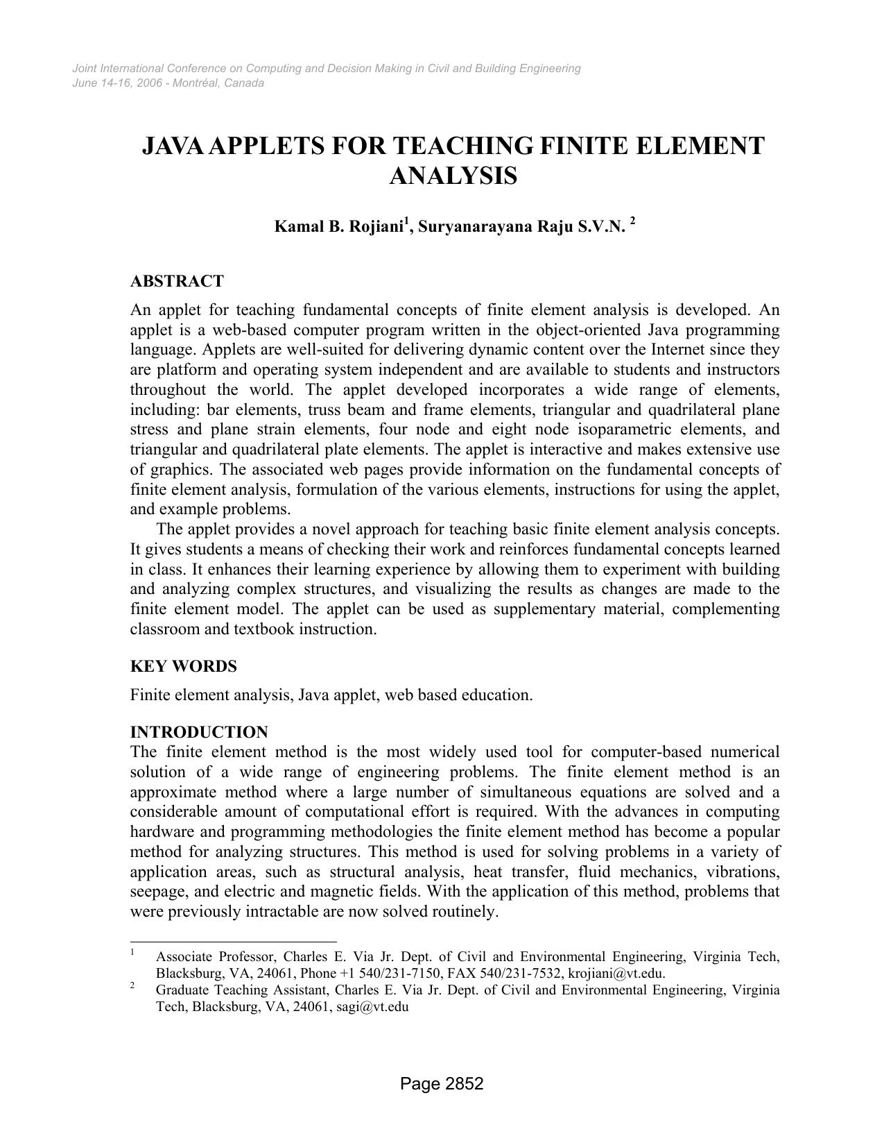 IC-443 JAVA APPLETS FOR TEACHING FINITE ELEMENT ANALYSIS